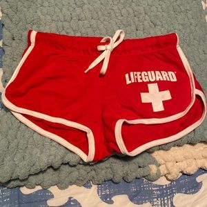 Red lifeguard shorts